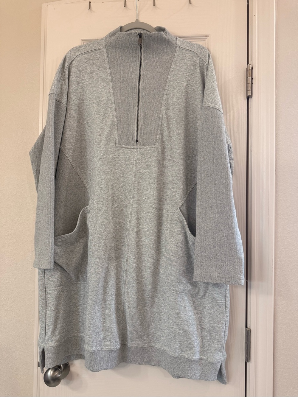 Light Gray Half-Zip Sweatshirt Dress